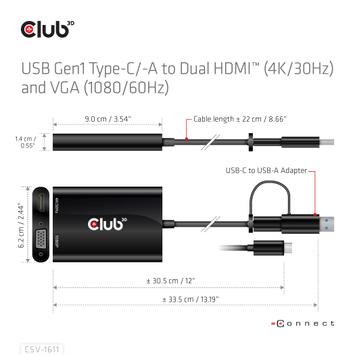 Club 3D Usb Gen1 Type-C/-A To Dual (CSV-1611)