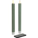 LED stagelys, 23cm, Ø2,3cm, støvgrøn, plast, Ekskl. 2xAAA batterier,  sæt á 2 stk.