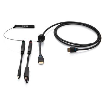 C2G G 6ft (1.8m) 4K HDMI Premium Cable and Dongle Adapter Ring with Color Coded DisplayPort and USB-C - Video adapter kit - black - 4K60Hz support, 4K30Hz support (DisplayPort),  gold flashed contacts (C2G30053)