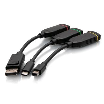 C2G G 6ft (1.8m) 4K HDMI Premium Cable and Dongle Adapter Ring with Color Coded Mini DisplayPort,   DisplayPort,   and USB-C - Video adapter kit - black - gold flashed contacts, 4K60Hz support, 4K30Hz support (C2G30052)
