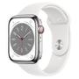 APPLE WATCH SER8 GPS+CELL 45MM SILVER STAINLESS CASE W/WHITE SPORT REG CONS