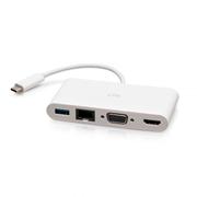 C2G G USB C to HDMI, VGA, USB A & RJ45 Adapter - 4K 30Hz - White - Docking station - USB-C / Thunderbolt 3 - VGA, HDMI - 1GbE
