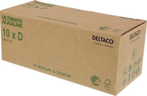 DELTACO Ultimate Alkaline batteries,  LR20/D size, 10-pack bulk (ULTB-LR20-10P)