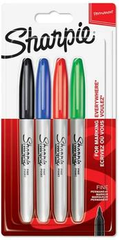 SHARPIE Permanent Marker Fine Tip 0.9mm Line Assorted Standard Colours (Pack 4) - 1985858 (1985858)