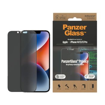 PanzerGlass iPhone 14 / 13 / 13 Pro Privacy Skjermbeskytter Herdet glass, Ultra wide fit, Innkludert ramme for perfekt montering (P2783)