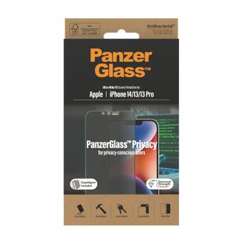 PanzerGlass iPhone 14 / 13 / 13 Pro Privacy Skjermbeskytter Herdet glass, Ultra wide fit, Innkludert ramme for perfekt montering (P2783)