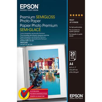 EPSON n Media, Media, Sheet paper, Premium Semigloss Photo Paper, Home - Photo Paper, Photo, A4, 210 mm x 297 mm, 251 g/m2, 20 Sheets, Singlepack (C13S041332)