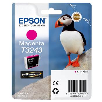EPSON n Ink Cartridges,  Ultrachrome Hi-Gloss2,  T3243, Puffin, Singlepack,  1 x 14.0 ml Magenta (C13T32434010)