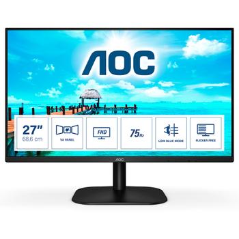 AOC 27B2DM - LED monitor - 27" - 1920 x 1080 Full HD (1080p) @ 75 Hz - MVA - 250 cd/m² - 4 ms - HDMI, DVI, VGA - speakers - black texture (27B2DM)