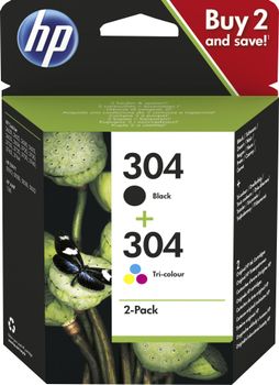 HP 304 - 2-pack - pigmented black, colour (cyan, magenta, yellow) - original - ink cartridge - for AMP 130, Deskjet 26XX, 37XX, ENVY 50XX (3JB05AE#301)