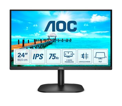 AOC 24B2XDA - LED monitor - 24" (23.8" viewable) - 1920 x 1080 Full HD (1080p) @ 75 Hz - IPS - 250 cd/m² - 1000:1 - 4 ms - HDMI, DVI, VGA - speakers - black (24B2XDA)