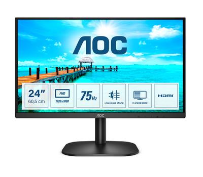 AOC 24B2XHM2 - B2 Series - LED monitor - 24" (23.8" viewable) - 1920 x 1080 Full HD (1080p) @ 75 Hz - VA - 250 cd/m² - 3000:1 - 4 ms - HDMI, VGA - black (24B2XHM2)