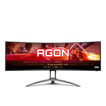 AOC Gaming AG493UCX - AGON Series - LED monitor - gaming - curved - 49" - 5120 x 1440 Dual Quad HD @ 120 Hz - VA - 550 cd/m² - 3000:1 - DisplayHDR 400 - 1 ms - 2xHDMI, 2xDisplayPort,  USB-C - speakers - (AG493UCX2)
