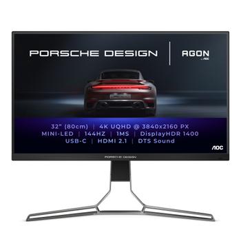 AOC AGON PRO PD32M Porsche Design - LED monitor - gaming - 31.5" - 3840 x 2160 4K @ 144 Hz - IPS - 1600 cd/m² - 1000:1 - DisplayHDR 1400 - 1 ms - 2xHDMI, DisplayPort,  USB-C - speakers - matte black (PD32M)