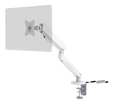 DELTACO WHITE LINE Premium Gaming single monitor arm with RGB light, White (GAM-134-W)