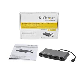 STARTECH Thunderbolt 3 Dock - Mini - Mac / Windows - 4K 60Hz - Dual DisplayPort - Laptop Docking Station - USB C Docking Station (TB3DKM2DP)