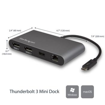 STARTECH Thunderbolt 3 Dock - Mini - Mac / Windows - 4K 60Hz - Dual DisplayPort - Laptop Docking Station - USB C Docking Station (TB3DKM2DP)