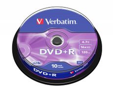 VERBATIM DVD+R, 16x, 4,7 GB/120 min, 10-pakkaus,  spindle, AZO