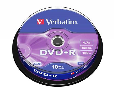 VERBATIM DVD+R, 16x, 4,7 GB/120 min, 10-pakkaus,  spindle, AZO (43498)