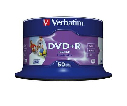 VERBATIM 16x DVD+R disc 4,7GB Wide Print (Advanced AZO) 50-pack Cake Box (43512)