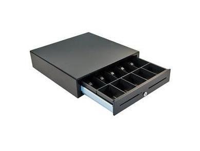 APG 4000 Slide-Out Cash Drawer, Black,SS Front, 457 x 424 x 107, MultiPRO 12/24v, Euro insert (5b/8c). Cable not included (JD520-BL1816-M1)