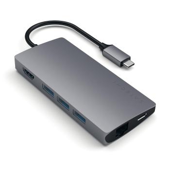SATECHI MultiPort 4K Docking V2 (stellargrå) USB-C Power Pass-through,  1xHDMI, 3xUSB-A, 1xUSB-C, Ethernet, SD, microSD (ST-TCMA2M)
