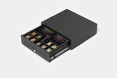 APG 484 x 434 x 145 (W/D/H mm) Horizontal opening cash drawer Black Alike Lock 24v Hardwired Epson Interface (3.0m) 8 Coin 8 Note Insert  NS