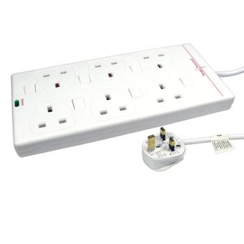 MICROCONNECT 6-way UK Socket 2M White (GRU006WUK-SWITCH)