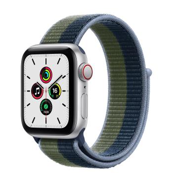 APPLE Watch SE 40mm 4G (sølv) Sport Loop Smartklokke,  1,5" OLED Retina, GPS, BT, 5ATM, eSIM, reim (havdypblå/ mosegrønn) (MKQW3DH/A)