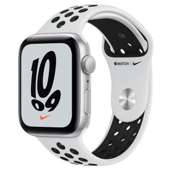 APPLE Watch Nike SE 44mm (sølv) Sport Band Pulsklokke,  1,7" OLED Retina, GPS, BT, 5ATM, WiFi, reim (platinasort) (MKQ73DH/A)