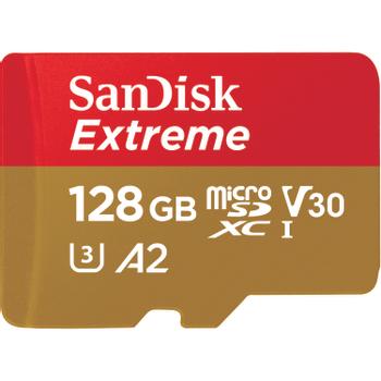 SANDISK k Extreme - Flash memory card (microSDXC to SD adapter included) - 128 GB - A2 / Video Class V30 / UHS-I U3 / Class10 - microSDXC UHS-I (SDSQXA1-128G-GN6AA)