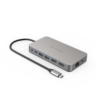 HYPER HyperDrive Dual HDMI 10-i-1 USB-C Hub (grå) Dock for Macbook, HDMI 4K 60hz, USB-A x 2, USB-C, SD/Micro SD, Ethernet, Audio (HDM1H-GL)