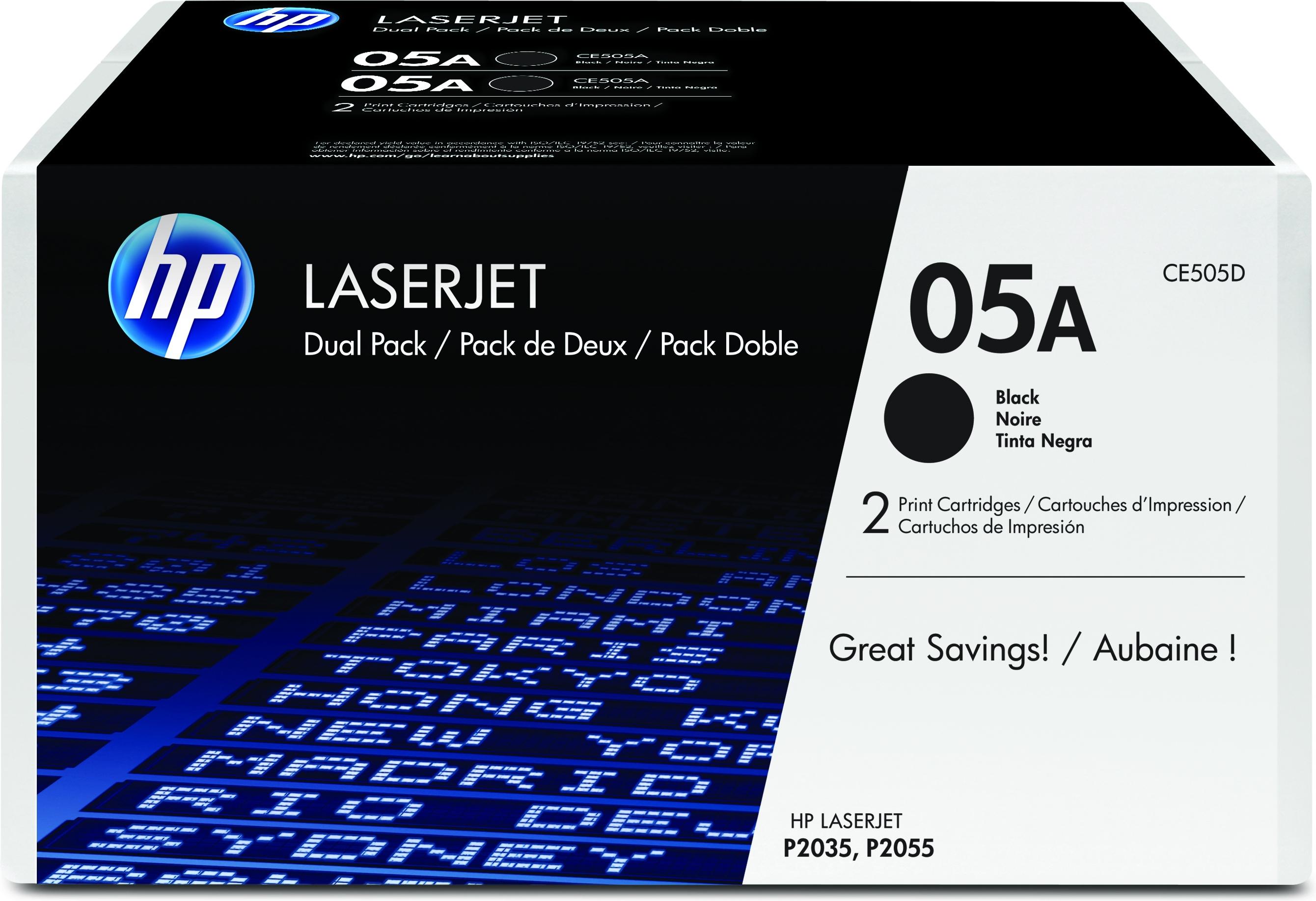 HP 05A - CE505D - 2 x Black - Toner cartridge - For LaserJet P2033, P2035,  P2036, P2037, P2054, P2055, P2056, P2057 | Synigo