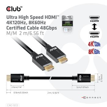 CLUB 3D HDMI 2.1 M/M ULTRA HIGH SPEED 4K120HZ 8K60HZ 2M/ 6.56FT (CAC-1372)