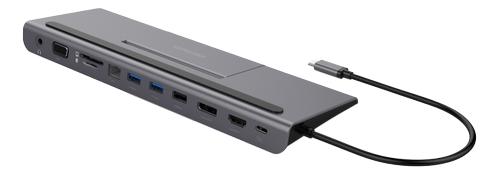 DELTACO USB-C docking station VGA/ DP/ HDMI/ SD/ RJ45/ 3.5,  PD 3.0, sp.grey (USBC-DOCK2)