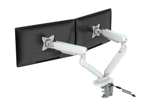 DELTACO WHITE LINE Premium Gaming Dual monitor arm with RGB light, White (GAM-135-W)