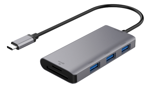 DELTACO USB-C 3.1 Gen 1 hub, USB-C, 3USB A, SD / mSD reader, spc gray (USBC-HUB200)