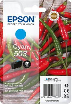 EPSON 503 Singlepack - 3.3 ml - cyan - original - blister med RF-larm/ akustiskt larm - bläckpatron - för Expression Home XP-5200, XP-5205, WorkForce WF-2960DWF,  WF-2965DWF (C13T09Q24020)