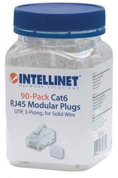 INTELLINET Modular plug RJ45 8P8C Cat6 UTP for solid wire 90 plugs in jar (790604)