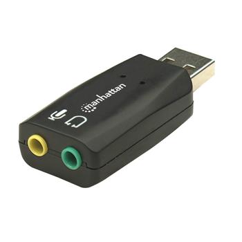 MANHATTAN USB 3-D Sound Adapter, Hi-Spee d USB 2.0, A-male/2x 3.5 mm Stereo-femal e, Black, Blister (150859)