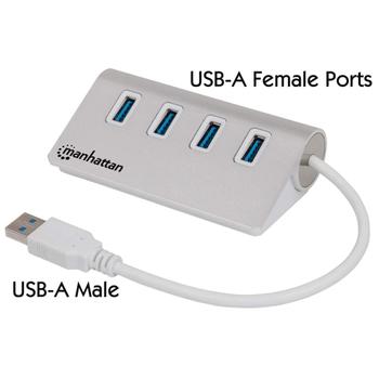 MANHATTAN MH USB Hub, USB 3.0, Bus Power, Aluminium,  Black, 4 Ports, B (163767)