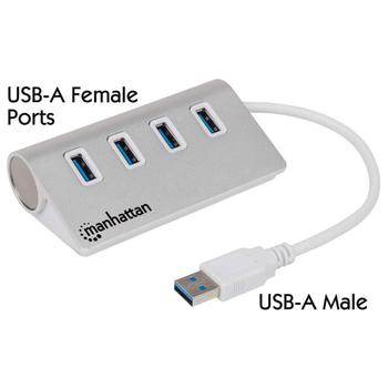 MANHATTAN MH USB Hub, USB 3.0, Bus Power, Aluminium,  Black, 4 Ports, B (163767)