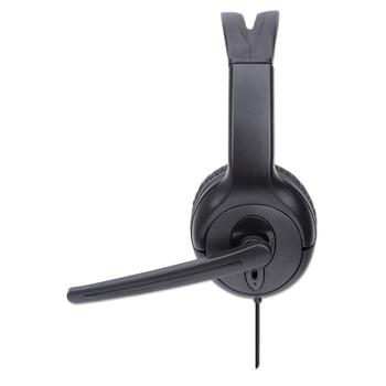 MANHATTAN Mono USB Headset, Single-sided Over-ear Design, In-Line Volume Control, Adjustable microphone,  USB-A plug, Black, Three Year Warranty, Boxed Kabling Headset Sort (179874)