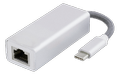 DELTACO USB C Network Adapter, Gigabit, RJ45, white bag, silver