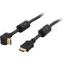 DELTACO angled HDMI cable, HDMI High Speed with Ethernet, 1m, black