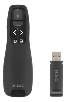 DELTACO Wireless presenter with laser pointer, up to 15m, black (WP-001)