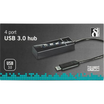 DELTACO USB 3.1 Gen 1 -hubi, 4 porttia, muovia, musta (UH-475)
