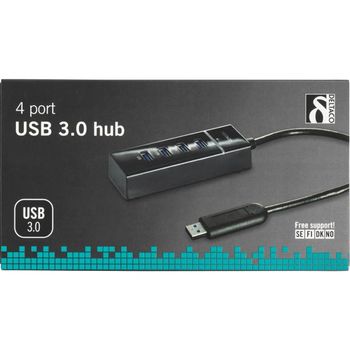 DELTACO USB 3.1 hub 4-portar, aluminium,  svart (UH-475)