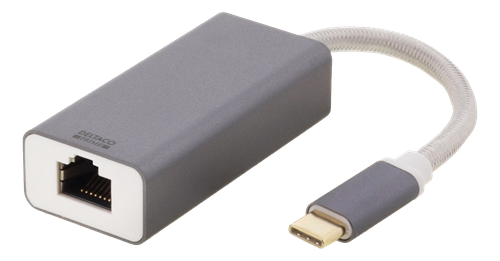 DELTACO USB-C Network Adapter, Gigabit, RJ45, 1xUSB-C male, alu, space (USBC-GIGA4)