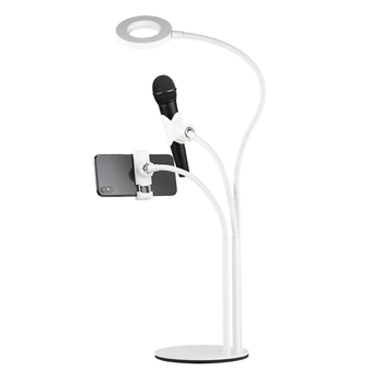 DELTACO 3-IN-1 Selfie Ring Lamp With Phone and Microphone holder, white (ARM-280)